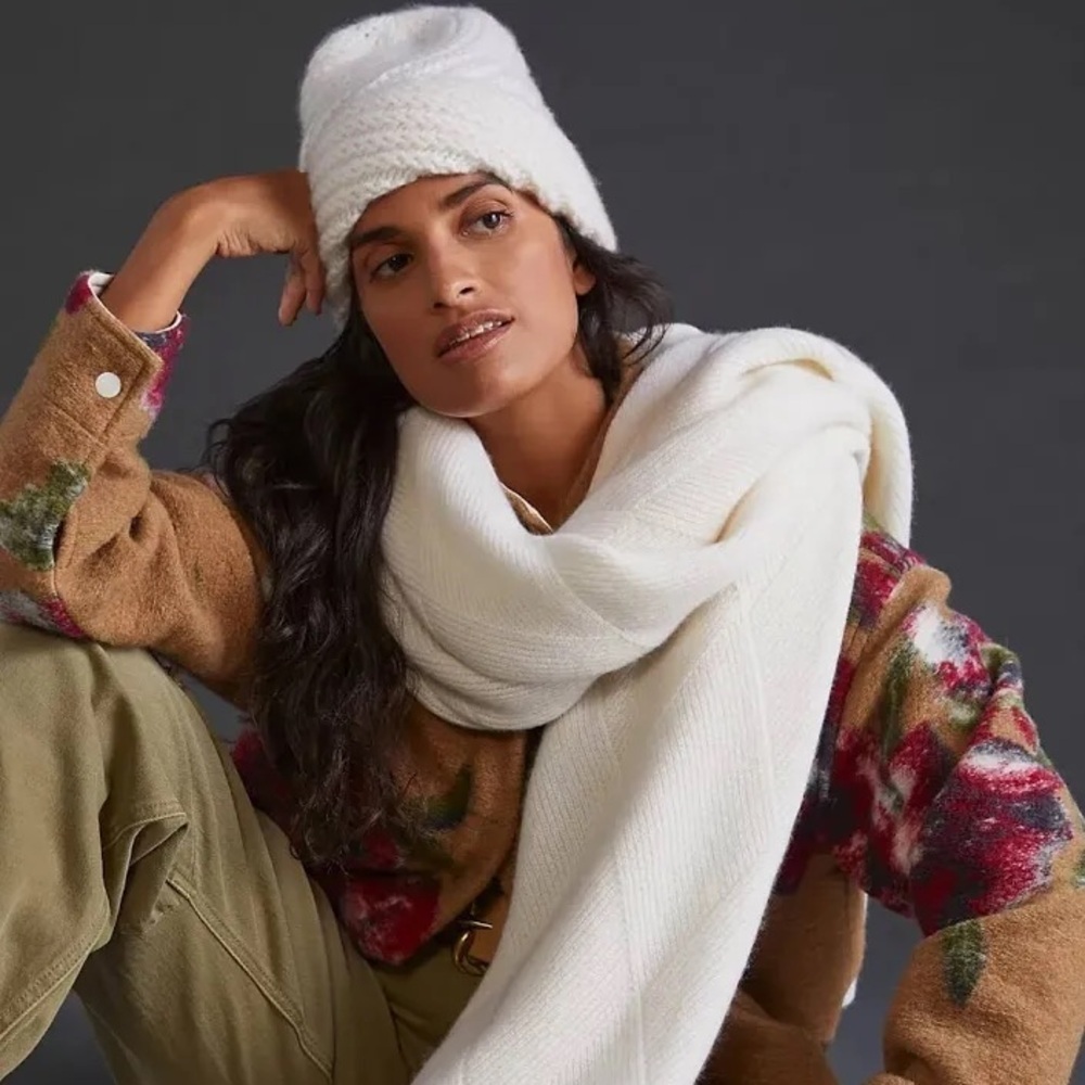 Anthropologie Cream Cashmere Beanie Hat NWT